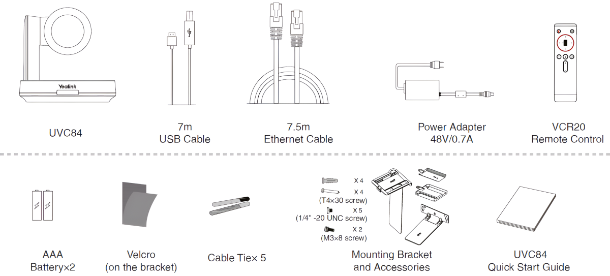 UVC84 Видеокамера Yealink (UVC84, VCR20, cables, 2-year AMS)